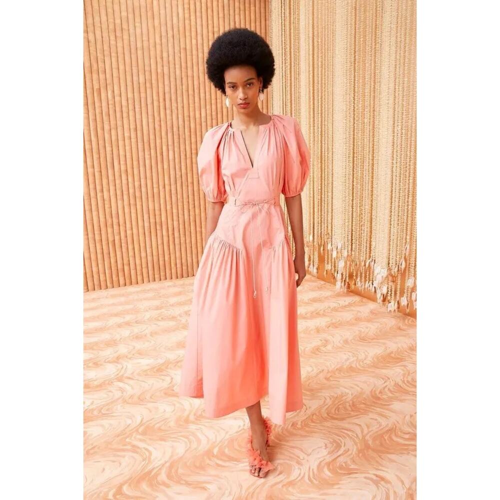 Ulla Johnson Carina Peony Pink Cotton Poplin Midi Dress NWT 00